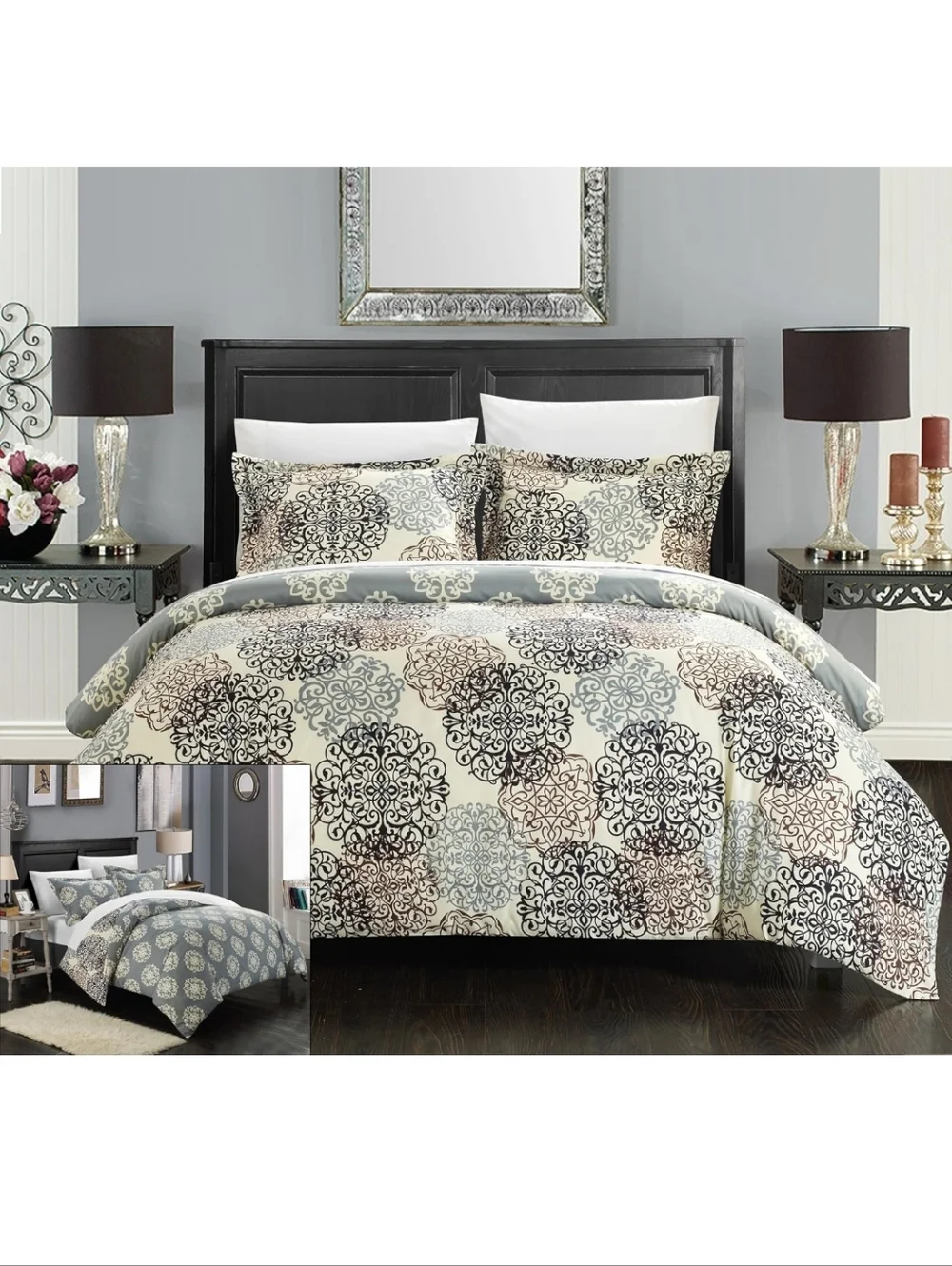 NEW Chic Home 3 Piece Jerome Boho Inspired Reversible Print Duvet Set, King